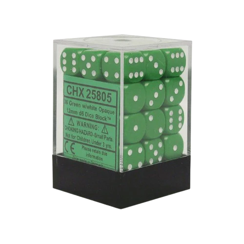 Chessex - Opaque 16mm D6 Dice Block - Green/White