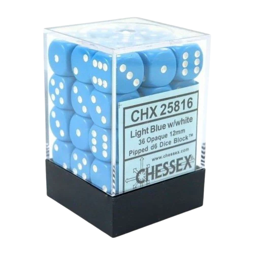 Chessex - Opaque 16mm D6 Dice Block - Light Blue/White
