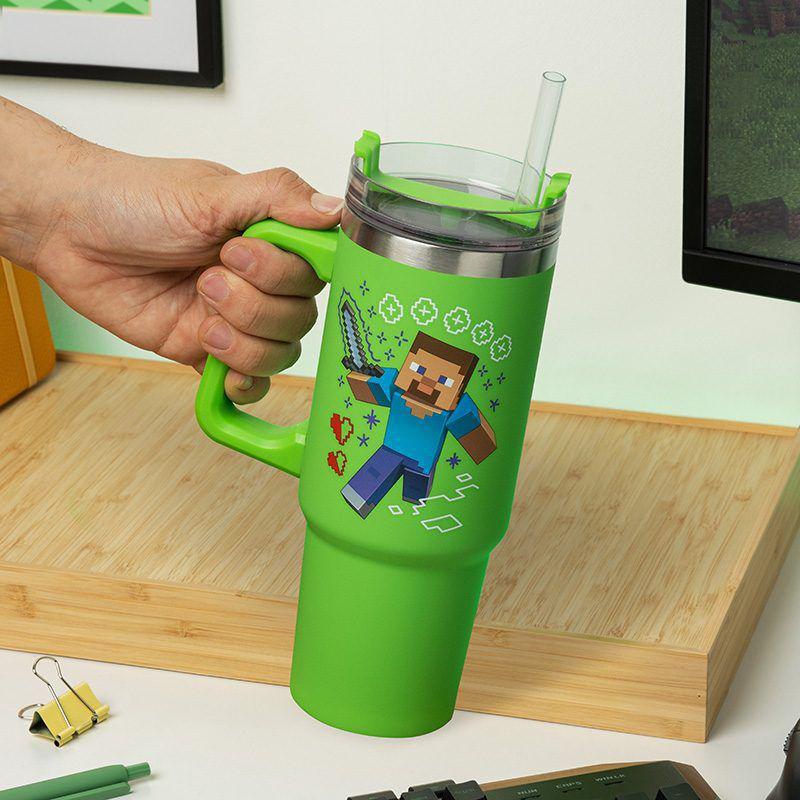 Minecraft - Steve & Creeper Green 900ml Insulated Cup and Straw - Image 3