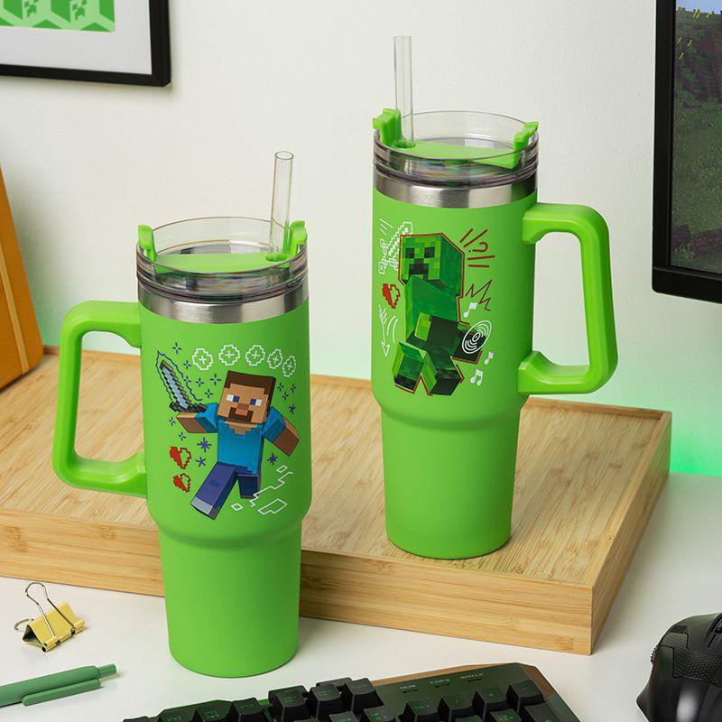 Minecraft - Steve & Creeper Green 900ml Insulated Cup and Straw - Image 4