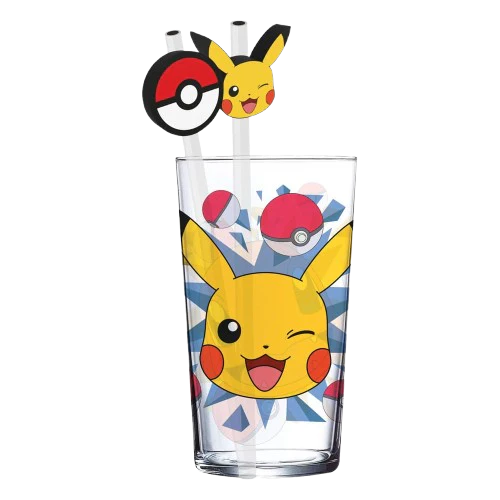 Pokemon - Pikachu Glass Tumbler with Straws - Image 2